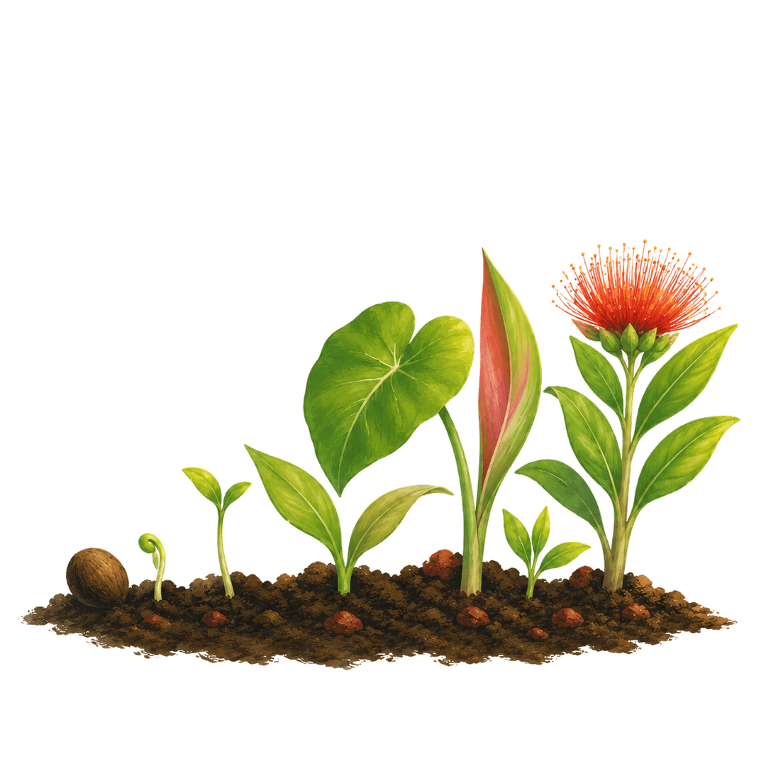 A soul garden with plants at different stages of growth